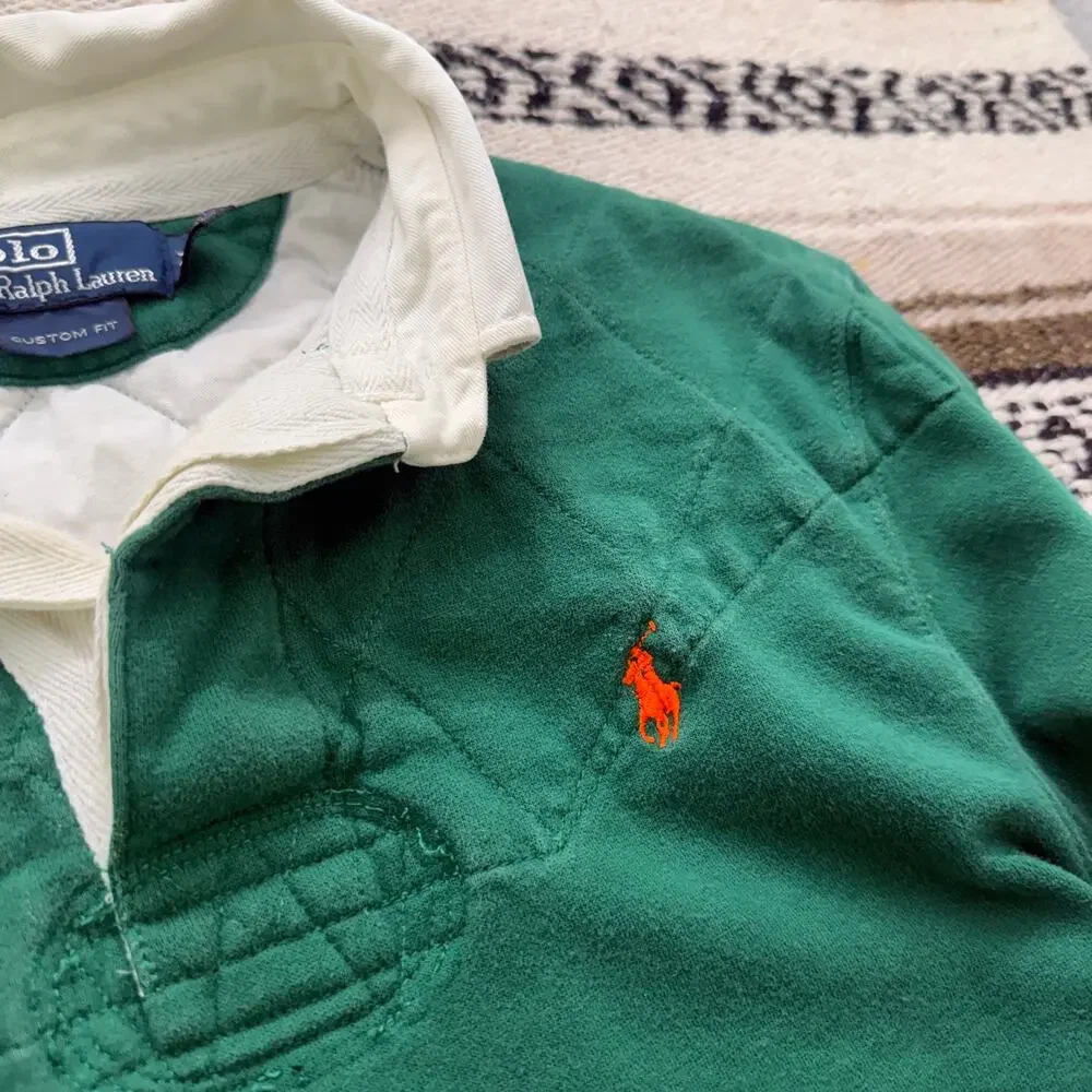 Men's Vintage 90's Polo Ralph Lauren Green Orange Pullover Rugby Shirt Sz Medium